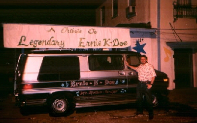 Ed checks out Ernie's wheels outside the Mother-in-Law Lounge